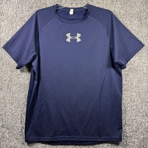 Under Armour HeatGear Shirt‎ Navy Blue Fitted Micro-Stripe Athletic Top Mens L